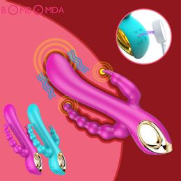 Beauty Items Three-Head Vibration 10 Speeds Silicone Vibrator G Spot Dildo Rabbit for Women Vagina Clit Massager sexy Toy For
