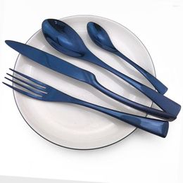 Flatware Sets 24Pcs/Set Elegant And Noble Blue Shiny Mirror Champagne Cutlery Dinnerware Set Tableware 304 Stainless Steel Silver
