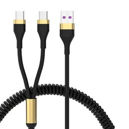 Double Durability Android Micro USB Type C Spring Expansion Two in one mobile phone Charging Cable for Samsung Xiaomi