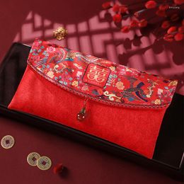 Confezione regalo Tradizionale porta soldi con ricamo fortunato, tessuto riutilizzabile, busta rossa cinese, decorazioni festive per l'anno 2023