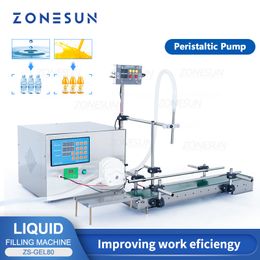 ZONESUN Benchtop Automatic Peristaltic Pump Bottled Water Liquid Juice Volumetric Filling Machine Line With 600mm Conveyor Belt