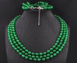 Brincos colar de pedra natural jades jades conjunto para mulheres 8mm contas redondas cintilão de bracelete de cristal artesanal Multilayers Chain G1479185