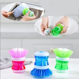 Random Colour Kitchen Wash Pot Dish Brush Washing Utensils With Washing Up Liquid Soap Dispenser Household Cleaning Accessories RRA884