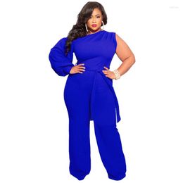 Tracksuits Autumn Clothes Wide-legged One-piece Long Pants Pure White One Sleeve Fashion Outfit Plus Size Women Set 4XL