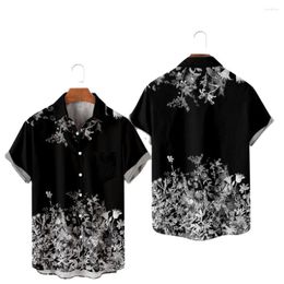 Men's Casual Shirts Summer Short Sleeve Shirt Beach Shorts Floral Printed Black Men's Blouse Holiday Party Wear Clothing Streetwear