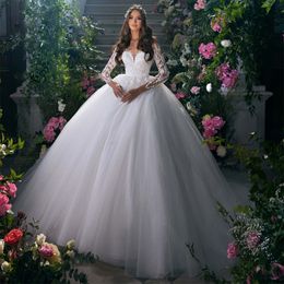 Classic Sheer Neck Ball Gown Wedding Dresses 2023 Full Sleeve Appliques Court Train Princess Bridal Gowns 326 326