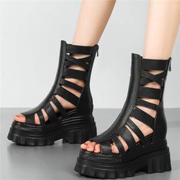 Sandals High Top Chunky Platform Pumps Women Genuine Leather Heel Gladiator Female Round Toe Fashion Sneakers Casual Shoes