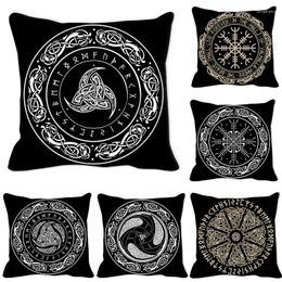 Pillow 45x45cm Black White Geometry Cover Viking Talisman Pillowcover Sofa S Decorative Throw Home Decor Pillowcase