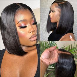 Brazilian 13x4 Transparent Lace Front Bob Human Hair Wigs Pre Plucked Bone Straight Short 4x4 For Black Women