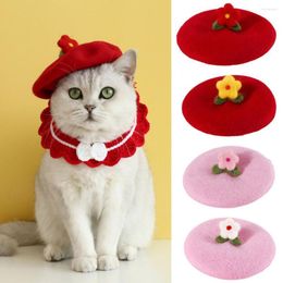 Dog Apparel Pet Hat Headgear Fine Workmanship Lovely Elegant Soft Adorable Dress Up Wool Cute Flower Decoration Dogs Cap Beret For Year