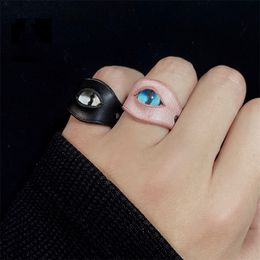 Original Design Handmade Leather Eye Ring Creative Personality Exaggerate Punk Eye Fashion Jewelry Accessories