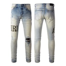 Mens jeans Distressed Motorcycle biker jean Rock Skinny Slim Ripped hole letter TopQuality Brand Hip Hop Denim Pants 21ss size 28-40 Five Colours