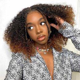 Hot Lace Wigs 12''short Hair Afro Kinky Curly Wig for Black Women Ladies Cosplay Lolita Synthetic Natural Glueless Brown Mixed Blonde 221216