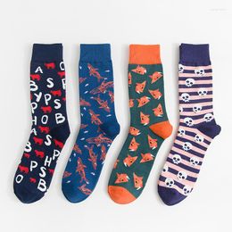 Men's Socks 1 Pair Cotton For Men Novelty Funny Casual Style Male Autumn Winter Happy Cartoon Letter Animal Crew Sock