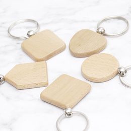 Beech Wood Keychain Party Favors Blank Personalized Customized Tag Name ID Pendant Key Ring Buckle Creative Birthday Gift FY2698
