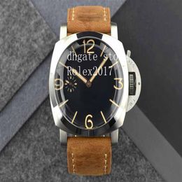 Men's Limited 2021 47mm Sandwich Black Dial Brown Leather Movement Power savings Counterclockwise Manual winding Diving Fashi172a