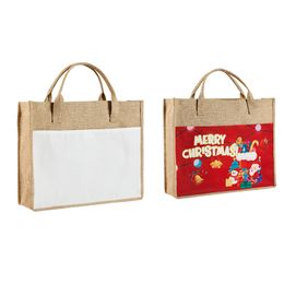 Party Supplies Sublimation Blank Christmas Handbag Reusable Shopping Bag Linen Jute Tote Grocery Bags With Handles For Bridesmaid Gift Travel DIY Crafts Pouch