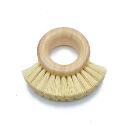 Vegetable fruit cleaning brushes Ring type pan dish bowl brush Bamboo wood sisal kitchen cleaning tool RRA840