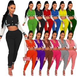 2024 Designer Women Tracksuits Baseball Jacket 2 Piece pants Sets Casual Patchwork Long Sleeve Short Coat trousers Sweatsuits Wholesale Clothes 8678