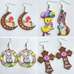 2023 Easter Hollow out Colorful Rabbit Earrings For Women Girls Cute Wooden Earrings Personalized Earring