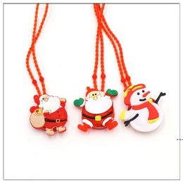 Christmas Light Up Flashing Necklace Decorations Children Glow up Cartoon Santa Claus Pendent Party LED toys Supplies RRC778