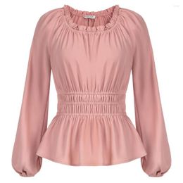 Women's Blouses Women Elegant Peplum Hem Tops Female Long Sleeve Ladies Elastic Waist Shirts Square Collar Ruffle T-shirts 2022