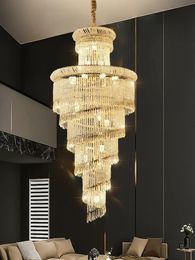 American Modern Crystal Chandeliers Lights Fixture LED Spiral Chandelier European Luxury Shining Hanging Lamp Long Stairs Way Home LOFT Villa Hotel Hall Droplight