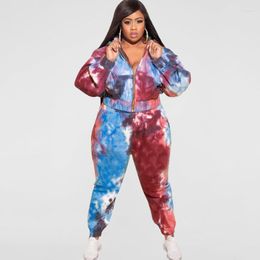 Tracksuits ZJFZML ZZ Women Clothing Two Piece Sets Plus Size Casual Tie Dye Print Long Sleeve Jacket Bodycon Trouser Drop Wholesale