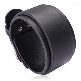 Charm Bracelets Fashion Punk Black Wide Bracelet Cuff Genuine Leather Casual Belt Wristband Simple Double Layer Unisex Bangle Wrap Jewellery