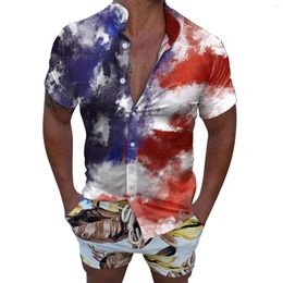 Men's Casual Shirts Blue Romper Summer Short Shirt Mens Tee Beach Sleeve Fashion Top Men Flag Printed Long Compression