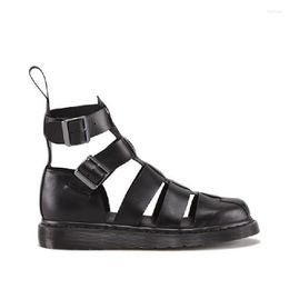 Sandals Round Summer Toe Mens High Top Thick Platform Gladiator Shoes Hollow Out Straps Beach Cowhide Genuine Leather