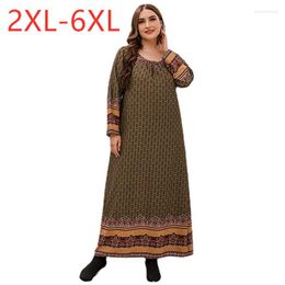 Casual Dresses 2022 Ladies Spring Autumn Plus Size Long Dress For Women Large Sleeve Loose Leopard Print 3XL 4XL 5XL 6XL