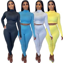 Designer Tracksuits Women Two Piece Set Plus size 2XL Fall Outfits Long Sleeve Pullover Top and Pants Solid Sports Suit Casual Sportswear Wholesale Clothes 8759