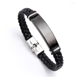 Bangle Retro Stainless Steel Leather Woven Bracelet For Men Elegant Male Daily Accessories European American Style Jewellery