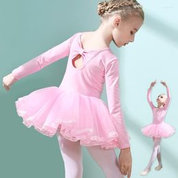 Stage Wear Girls Ballet Dress Gymnastics Leotard Dance For Children Long Sleeved Pink Purple Costume Performance