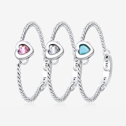 Love Heart Pendant Link Chain Ring Original Box for Pandora Real Sterling Silver Wedding Jewelry For Women Girls CZ Diamond Engagement Rings Set