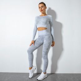 Womens Leggings suits two-piece yoga outfits design tracksuit Stain print Long sleeve top and pants Buttock lift Elastic force sport wear Gym clothes