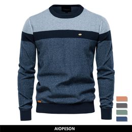Qnpqyx Новый сплайсированный хлопковой свитер мужчина повседневная o-образное вырезок Высококачественные пуловерные вязаные пулы