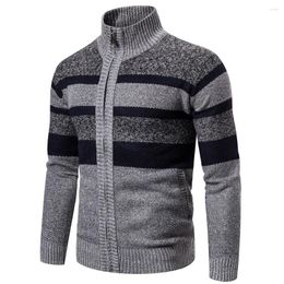 Men's Sweaters Autumn Zipper Up Cardigan Men's Sweater Long-sleeve Knitted Casual Turtleneck Men Slim Fit Striped Jumpers Plus Size 3XL