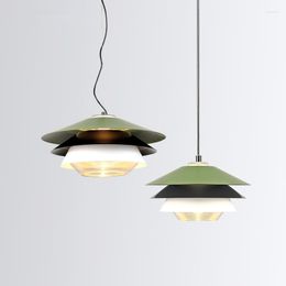 Pendant Lamps Nordic Minimalist Green Aluminium Paint Single Lamp Interior Decoration Bedroom Living Room E27 Light Amber Glass Fixture