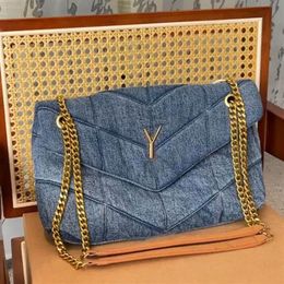 LOULOU Lamb Wool Puffer Shoulder Bags Women Denim Vintage Handbags Canvas Hobo Messenger Bag Ladies Designer Bags with Gift Box216z