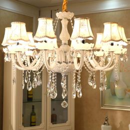 Chandeliers White Crystal Chandelier Ceiling Modern For Sitting Room Lighting Dinning Foyer Fabric Shade Nordic Luxurious