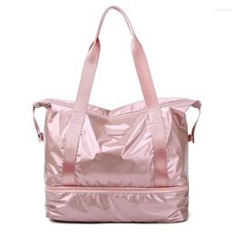 Outdoor Bags 2022 Pink Sports Bag Women Fitness Gym Handbag Waterproof Yoga Weekend Light Travel Swim Duffle Blosa With Shoe Compartment