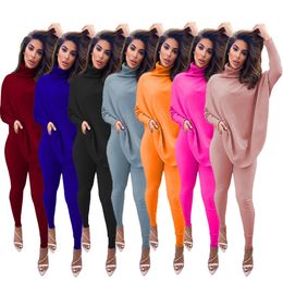 XS Plus size 3XL Two Piece Set Women Tracksuits Fall Winter Outfits Bat Sleeve Pullover Top and Pants Matching Sets Solid Sports Suit Casual Sportswear 8762