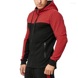 Men's Hoodies Men Sweatshirts 2022 Fashion Patchwork Striped Long Sleeve Hoodie Hip Hop Zapper Tracksuits Streetwear Y
