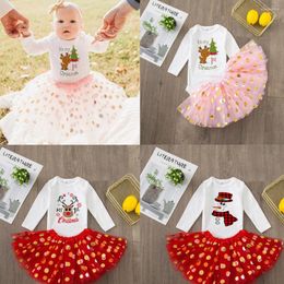 Girl Dresses My First Christmas Letter Print Romper Jumpsuit Tutu Skirt Infant Born Baby Girls Long Sleeve Outfit Clothes