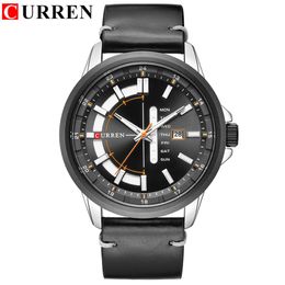cwp 2021 CURREN Casual Leather Strap Business Wristwatches Classic Black Quartz Men's Watch Display Date and Week Waterproof 327y