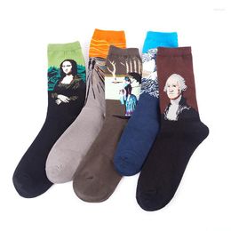 Men's Socks Oil Painting Series Autumn Winter Men Funny Harajuku Retro Women Art Crew Tide Drop Novelty Sox