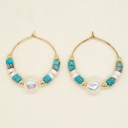 Hoop Earrings Fashion Jewellery Pearl Earring Green Stone Stainless Steel For Women Girl Gift Bohemia Accessories Female Ear Ring