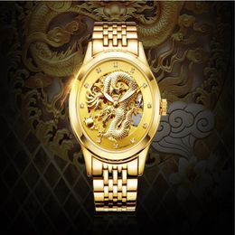 Mohdne H666 Brand Automatic Movement Hollow out Men watch Big gold plate with dragon waterproof182o